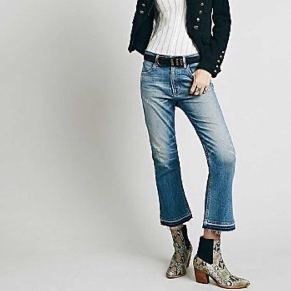 Free People High Waisted Raw Hem Denim